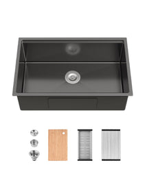 Stainless Steel Kitchen Sink, Single Bowl, Undermount Handmade Sink In Black, With Cutting Board, Colander