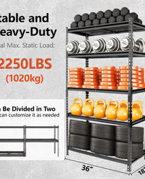 5- Tier Storage Shelves  Heavy- Duty Garage Shelving  Adjustable Shelving Unit  Steel Shelf  Boltless Assembly  For Garage  Shed  2 250 Lb Load   36 W X 18 D X 72 H Inches  Black