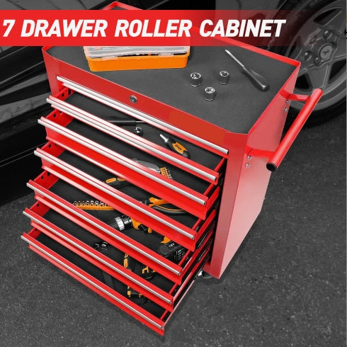 Rolling Tool Chest With 7-Drawer Tool Box With Wheels Multifunctional Tool Cart Mechanic Tool Storage Cabinet For Garage, Warehouse, Workshop, Repair Shop