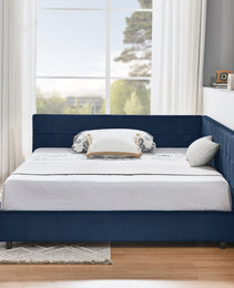 Full Size Upholstered Tufted  Bed Frame, Sofa Bed Frame With Comfortable Backrest And Armrests, Full Size Bed For Bedroom, Living Room,Velvet, Dark Blue 80.5x59x30.5