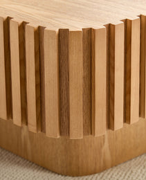 2PCS Set 31.5 Inch Modern Handcraft Drum Coffee Table Square Coffee Table For Living Room,Small Wooden Coffee Table With Sturdy MDF Pedesta,Natural Color