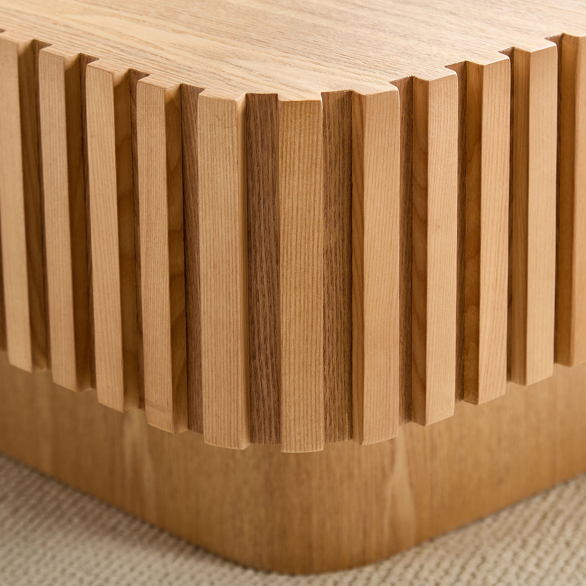 2PCS Set 31.5 Inch Modern Handcraft Drum Coffee Table Square Coffee Table For Living Room,Small Wooden Coffee Table With Sturdy MDF Pedesta,Natural Color