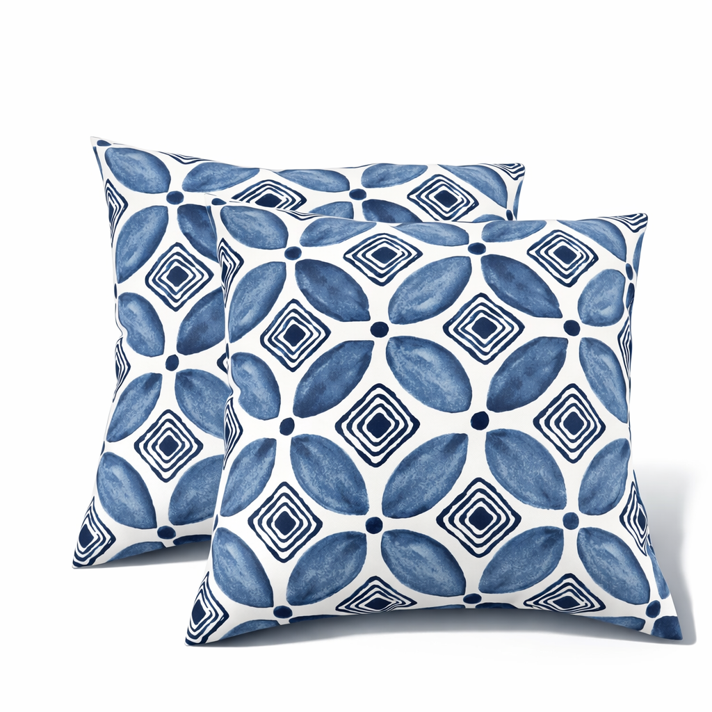 2 Pack Outdoor Throw Pillows, Waterproof & Fade-Resistant Patio Cushions For Garden, Porch, Poolside Furniture - Soft & Comfortable Decorative Pillow Covers 18x18 Inch, Soft Slate Blue