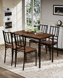 Dining Table Set, Bar Table With 4 Dining Benches, Kitchen Table Counter With Chairs, Industrial For Kitchen Breakfast Table, Living Room, Party Room, Walnut, 43.3L X23.6W X 30.1H