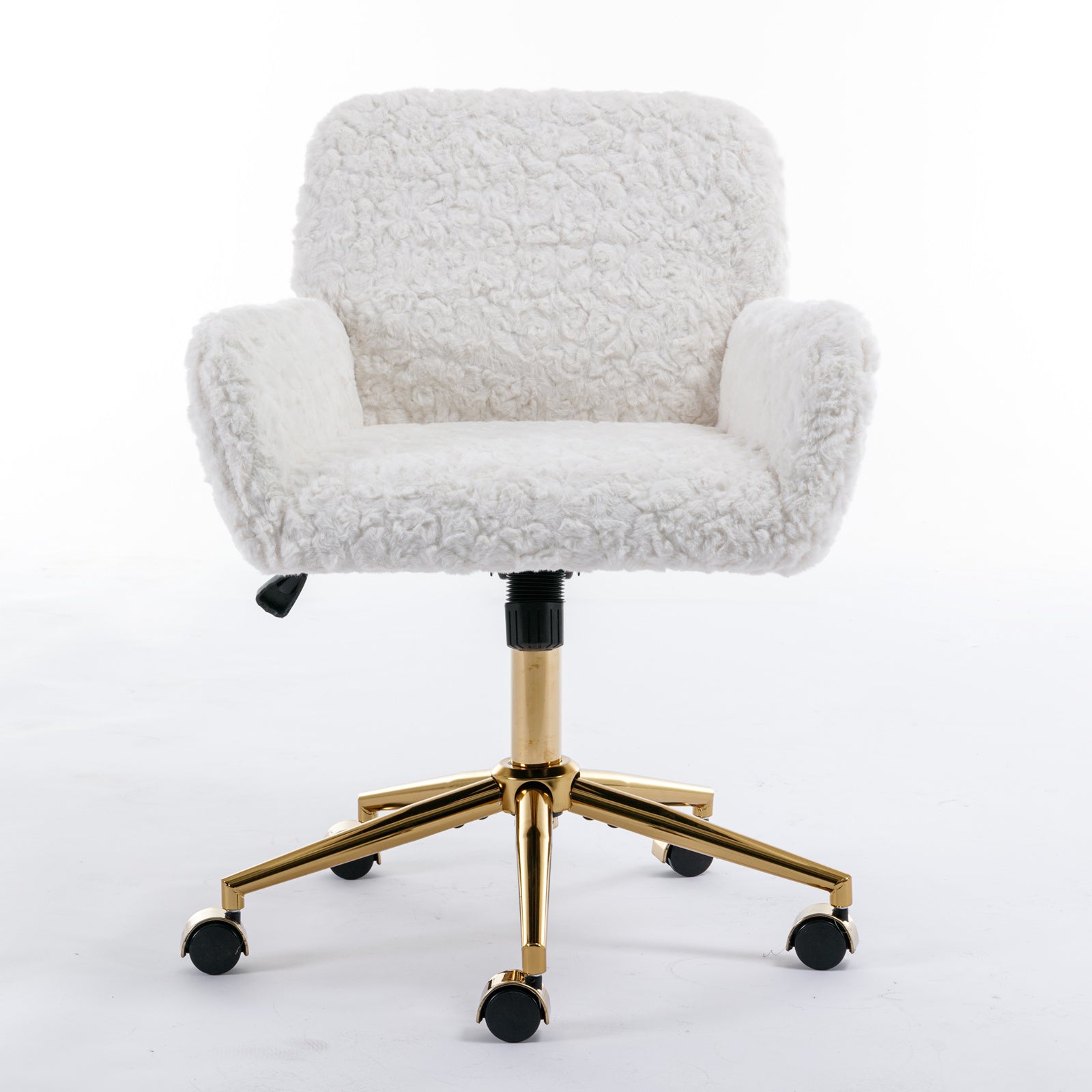 A&A Furniture Office Chair,Artificial Rabbit Hair Home Office Chair With Golden Metal Base,Adjustable Desk Chair Swivel Office Chair,Vanity Chair Beige