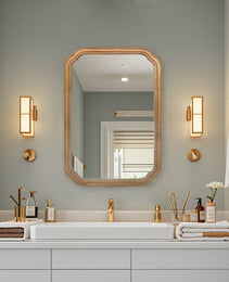 29.72x19.69 Inches Functional Mirror With Cabinet, Wood Framed Bathroom Wall Cabinet With Mirror And Adjustable Shelves, Wall Mounted Mirror With Storage For Bathroom