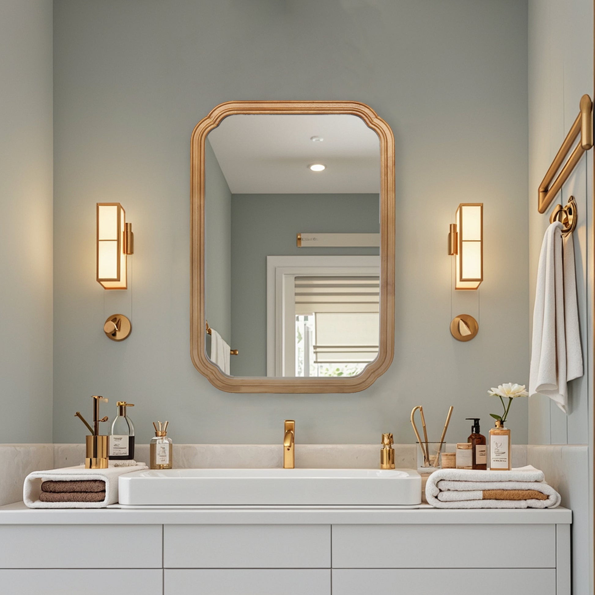 29.72x19.69 Inches Functional Mirror With Cabinet, Wood Framed Bathroom Wall Cabinet With Mirror And Adjustable Shelves, Wall Mounted Mirror With Storage For Bathroom