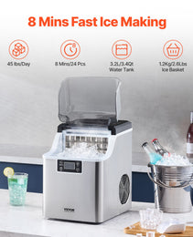 Portable Countertop Ice Maker 45Lbs/24H Self-Cleaning With Scoop Basket Home Bar