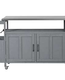 Foldable Outdoor Kitchen Island Patio Mobile Kitchen Cart Portable Outdoor Cooking Island With Lockable Wheels, Storage Cabinet And Towel Rack For Patio And Outdoor, Grey
