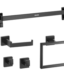 Matte Black Bathroom Hardware Set, 5 Pieces Stainless Steel Bathroom Accessories Set, 24-inch Towel Bar, Towel Rack, 2 Robe Towel Hooks, Toilet Paper Holder, For Bath Room, Wall Mounted