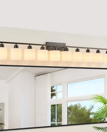 10 Light Bathroom Vanity Lights Over Mirror, 65.4 Inch Black Vanity Lights Fixtures With White Glass Shades Matte Black Modern Vanity Lights Black Bathroom Wall Lighting For Mirror Bedroom
