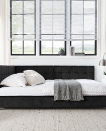 Full Size Upholstered Tufted  Bed Frame, Sofa Bed Frame With Comfortable Backrest And Armrests, Full Size Bed For Bedroom, Living Room,Velvet, Black 80.5x59x30.5