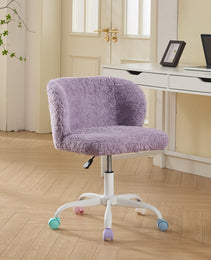 A&A Furniture Office Chair,Artificial Rabbit Hair Home Office Chair With Metal Base,Adjustable Desk Chair Swivel Office Chair,Vanity Chair Violet