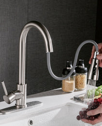 Pull-out Hot And Cold Household Kitchen And Dishwashing Brushed Copper Sink Faucet
