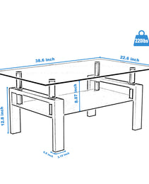 Rectangle Black Glass Coffee Table, Clear Coffee Table,Modern Side Center Tables For Living Room,Living Room Furniture