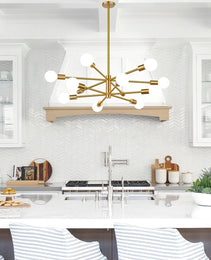 Height Adjustable Brushed Gold 12 Light Chandeliers