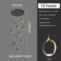 Duplex Staircase Lamp Long Chandelier Black Gold Modern Minimalist Light Luxury Creative Lighting Villa Loft Living Room Rng