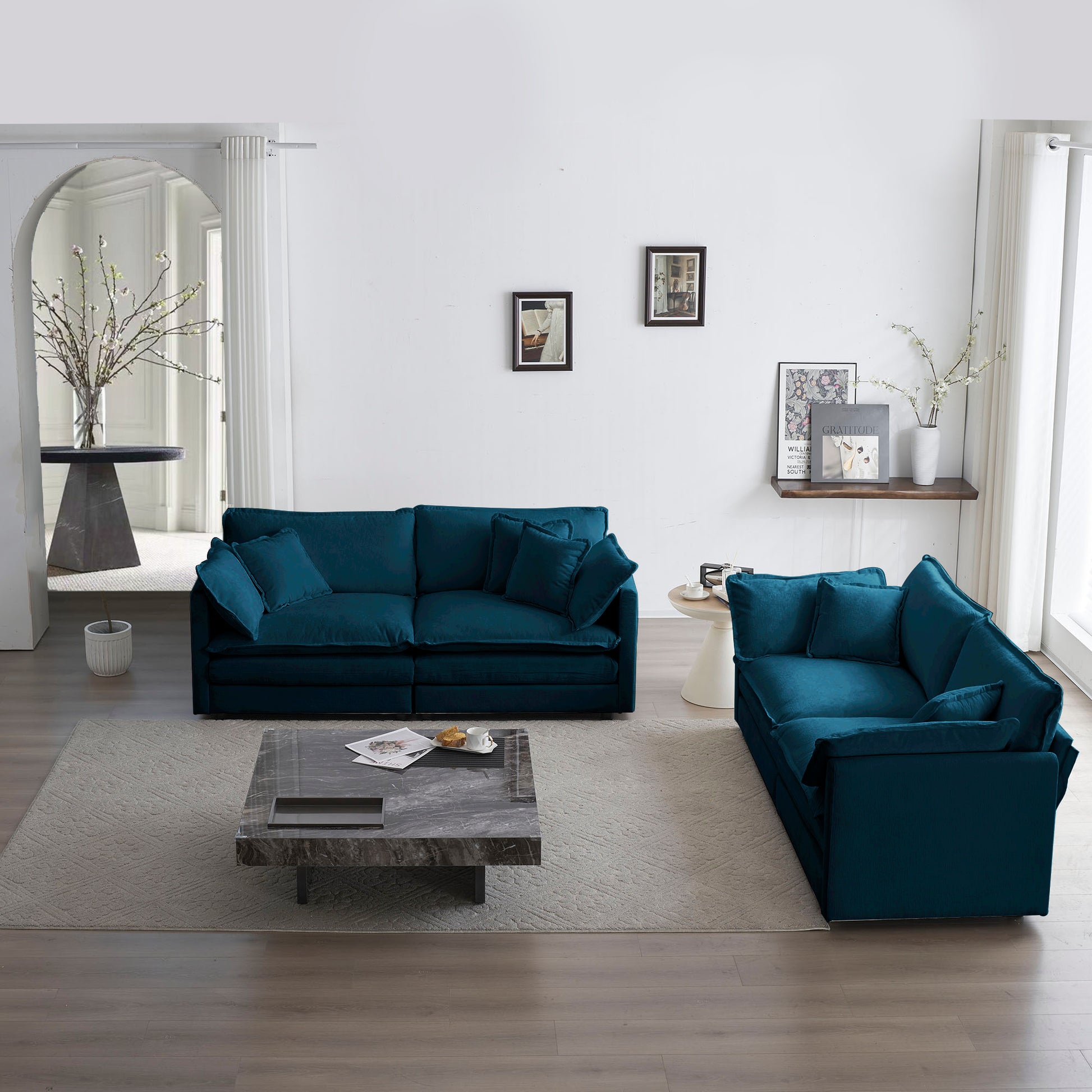 2 - Piece Living Room Set , 2 Pieces Upholstered Loveseat And Couch For Home Office Lounge,  Sofa Set Of 2, 2-Piece 2-2 Seat Couch Set For Living Room ,Blue Chenille