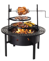 33 Inch Outdoor Fire Pit With 2 Cooking Grills, Wood Burning Firepit With Removable Swivel Grill, For  Deck Bonfire Patio Picnic, Black