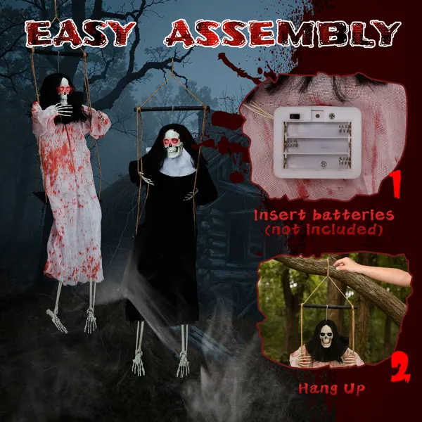 2-Pack Hanging Ghosts with Lighted Eyes & Scream