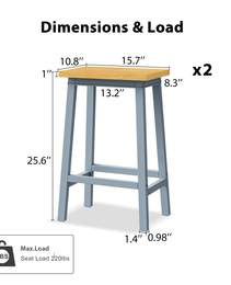 K&K Solid Wood Bar Stools  Not Cheap Iron , 25.6  Tall Set Of 2 Bar Chairs, Kitchen Counter Stools With Footrests, Farmhouse Stools For Dining Room, Kitchen, Counter, Grey Blue