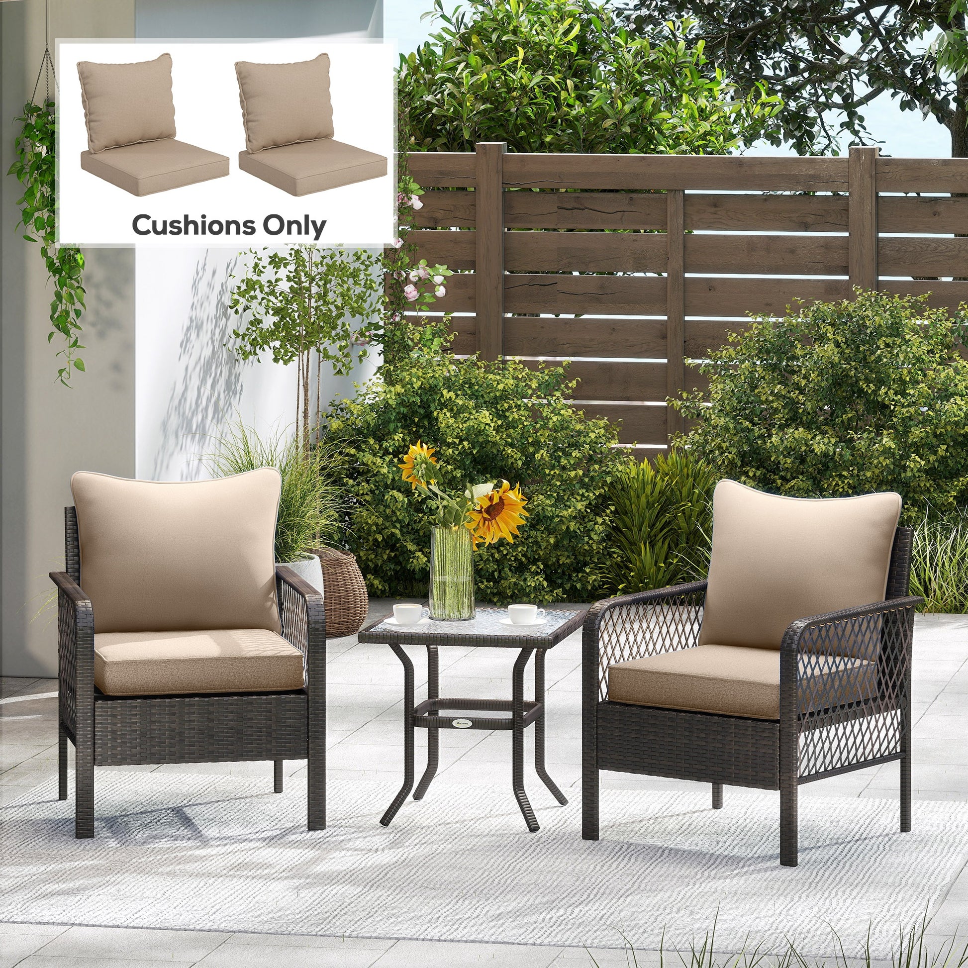 4 Patio Chair Cushions with Seat & Backrest, Fade Resistant Seat Replacement Cushion Set, Beige