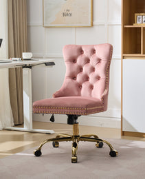 A&A Furniture Office Chair,Modern Velvet Upholstered Tufted Button Home Office Chair With Golden Metal Base,Adjustable Desk Chair Swivel Office Chair