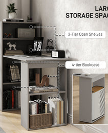 Compact Computer Desk With 6-Tier Storage Shelves, Writing Table Workstation With Bookshelf For Home Office, Gray