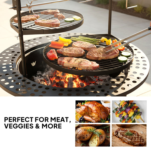 33 Inch Outdoor Fire Pit With 2 Cooking Grills, Wood Burning Firepit With Removable Swivel Grill, For  Deck Bonfire Patio Picnic, Black
