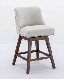 Counter Height Swivel Barstools, 26'' H Seat Height Upholstered Bar Stools Set Of 2, Fabric In Ivory