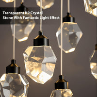 Crystal LED High Ceiling Chandelier: Remote Dimmable Long Pendant Light Fixtures - Spiral Drop Flush Mount Sloped Ceilings Modern Chandeliers for Entryway Living Room Foyer Staircase Stairs 20 Lights