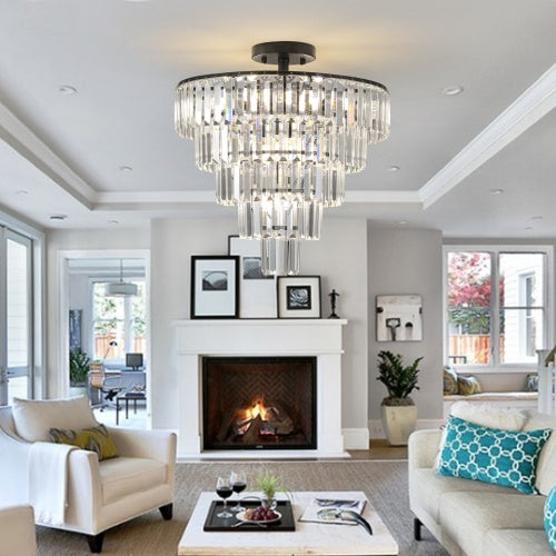 Large Black Crystal Chandelier, Contemporary Style Chandelier, Dining Room, Living Room, Bedroom - Bulb Not Included  Unavailable Platforms- CJDS