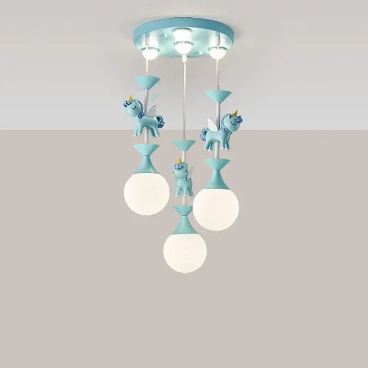 Children's Room Bedroom Pendant Light Eye Protection Cartoon LED Carousel Creative Pink Decoration Room Pendant Light