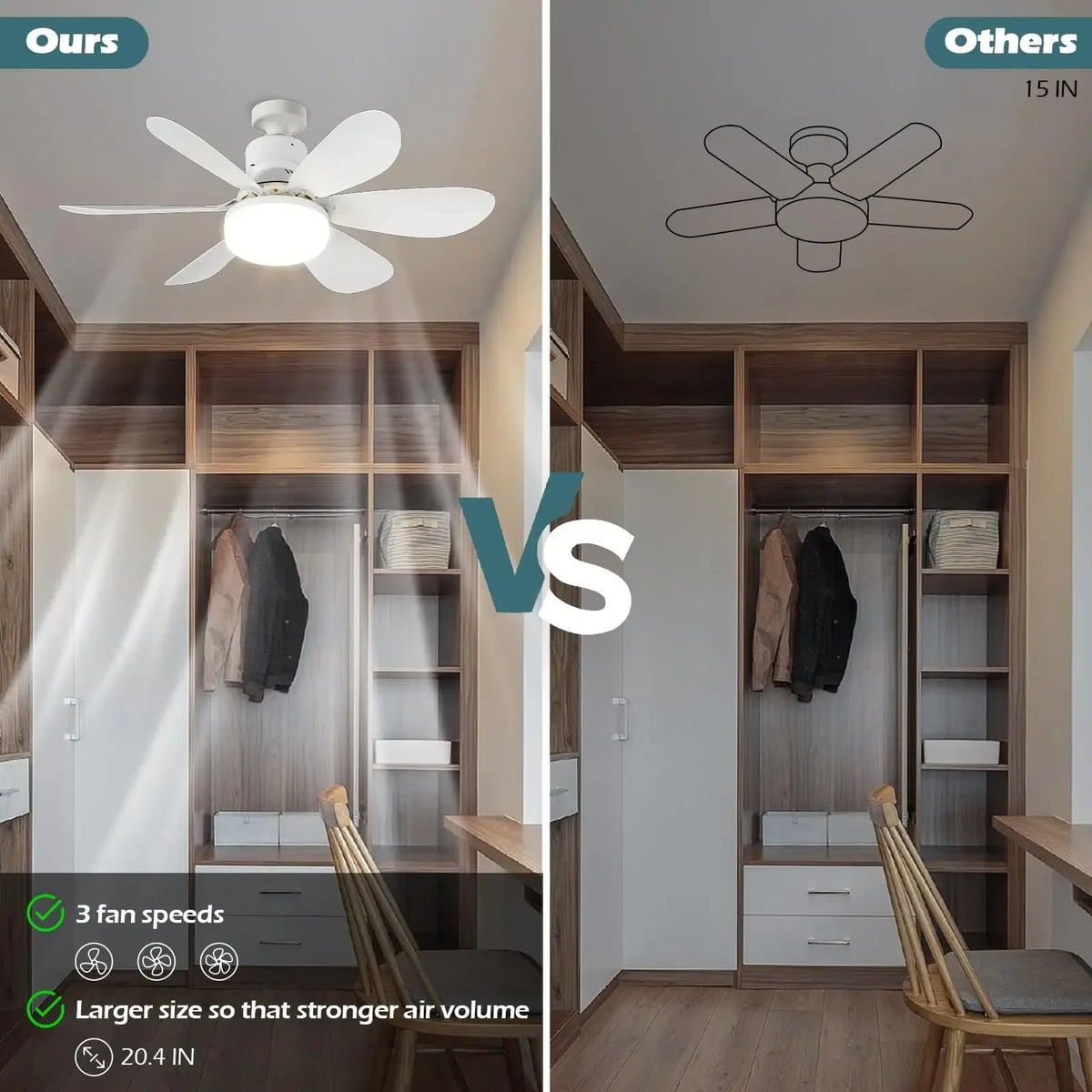 Cordless Light Socket Fan for Kitchen Bedroom Small Room LED Socket Fan Light with Remote Small Ceiling Fan with Light