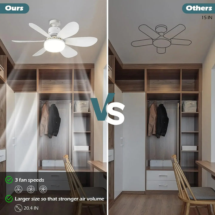 Cordless Light Socket Fan for Kitchen Bedroom Small Room LED Socket Fan Light with Remote Small Ceiling Fan with Light