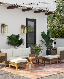 Patio Furniture Set w/ Cushions, 5 PCs PE Rattan Conversation Furniture Set, Cream White