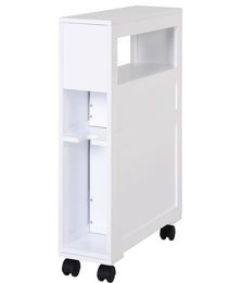 6.25" x 20.5" x 28.25" Wood Rolling Narrow Bathroom Side Storage Cabinet - White