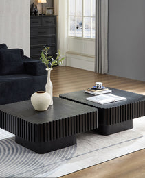 2PCS Set 31.5 Inch Modern Handcraft Drum Coffee Table Square Coffee Table For Living Room,Small Wooden Coffee Table With Sturdy MDF Pedesta,Black Color