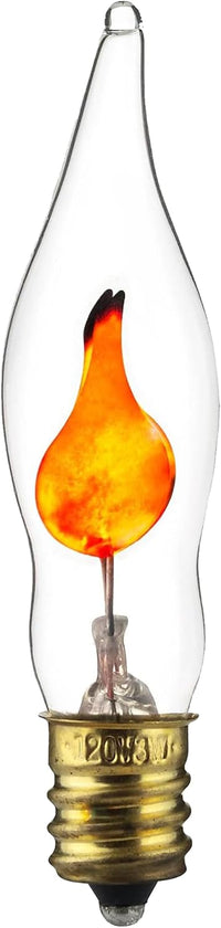 Petite Chandelier Flicker Flame Light Bulb Candelabra Base, Orange, for Holiday and Decorative Lighting, E12, Candelabra Base, Clear, 3 Watts, 12 Pack