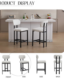 Bar Stools Set Of 2, 26 Inch Modern Upholstered Fabric Counter Height Barstools, Kitchen Island Chairs With Black Metal Legs For Dining Room Kitchen Island Bar