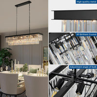 Black Crystal Chandeliers for Dining Room，18-Lights L46 Inch