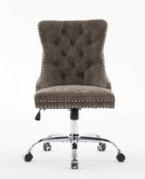 A&A Furniture Office Chair,Modern Chenille Upholstered Tufted Button Home Office Chair With Chrome Metal Base,Adjustable Desk Chair Swivel Office Chair Gray
