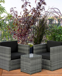 Wicker Bistro Patio Set, 2 Porch Chairs & Glass Table, Black
