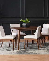 5-Piece Dining Table Set With One Solid Wood Frame Table And 4 Upholstered Chairs For Dining Room, Walnut-Light Beige