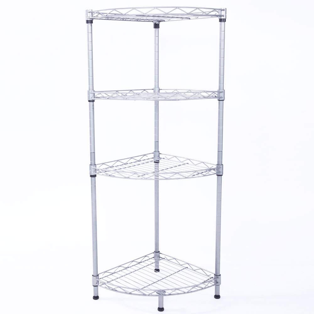 4-Tier Corner Storage Shelves, Wire Shelving Unit, Metal Shelf, Steel Storage Rack For Laundry Bathroom Kitchen Silver
