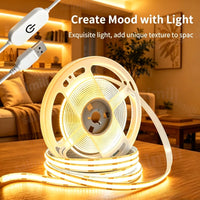 Touch Control COB LED Strip 5V USB Flexible Self Adhesive Tape High Uniform Light For Closet Cabinet Bedroom Wall Ornament Lamp
