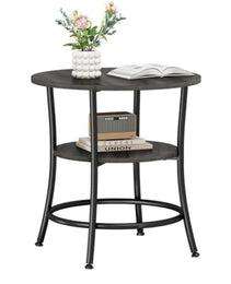 Side Round Table, Double-layer Decorative Side Table With Storage Shelves, Sturdy Metal Frame Round Bedside Cabinet