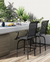 Set of 2 Outdoor Swivel Bar Stools with Armrests, Bar Height Patio Chairs with Steel Frame for Balcony, Poolside, Backyard, Black