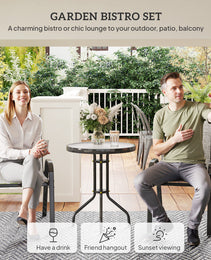 3 Pieces Bistro Set, Small Patio Furniture Set with Stackable Chairs and Glass Table for Backyard, Balcony, Gray