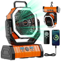 OGERY Rechargeable Camping Fan with LED Light, Portable Multi-Functional Fan with 360° Rotating Hook, Oscillating Emergency Camping Fan Cordless Rotatable Battery Powered Lightweight